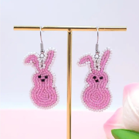 Whimsy_and_Rose Jewelry - Pink Beaded Bunny Earrings